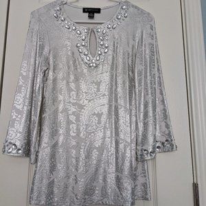 INC White Silver Top - Petite